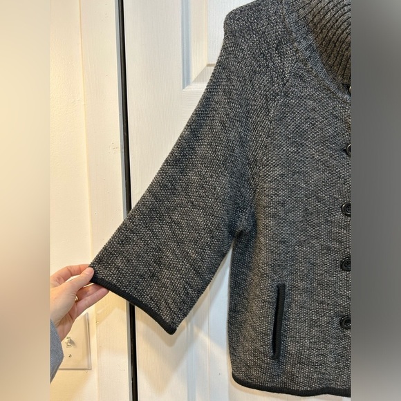 Ann Taylor Heathered Black Funnel Neck Wool Blend Cardigan Sweater Jacket Size M - Picture 4 of 8